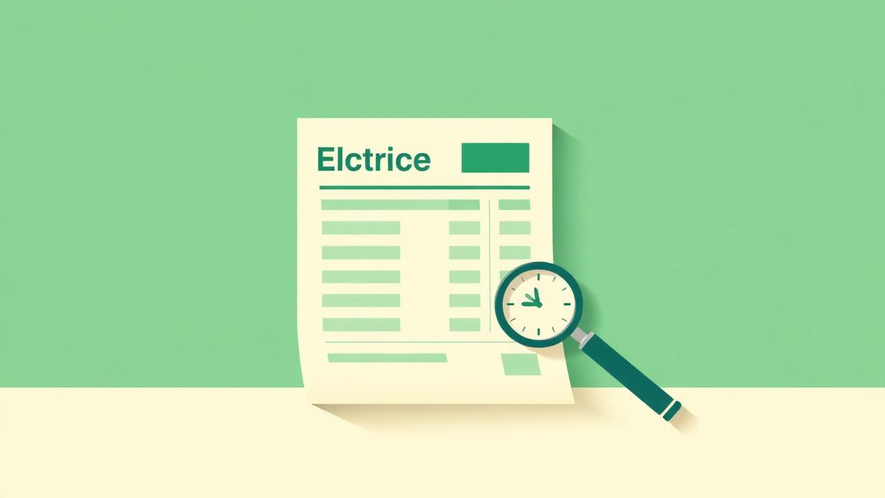 Factura eléctrica con lupa y reloj indicando franjas horarias
