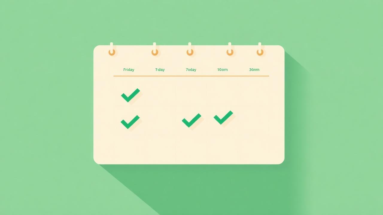 Calendario semanal con marcas verdes e iconos de bombilla y enchufe